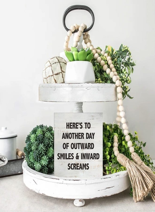 MAVOTEN Here's to Another Day of Outward Smiles & Inward Screams Sarcastic Quote Wood Box Sign Rusitc Wooden Box Sign Farmhouse Home Office Desk Shelf Decor (5 X 5 Inch) - Image 4